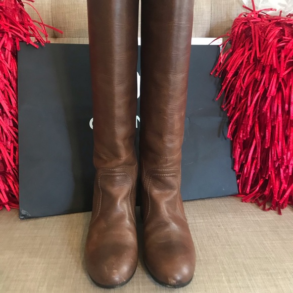 Chanel Knee High Boots Zip up Logo Brown Leather - Picture 11 of 16